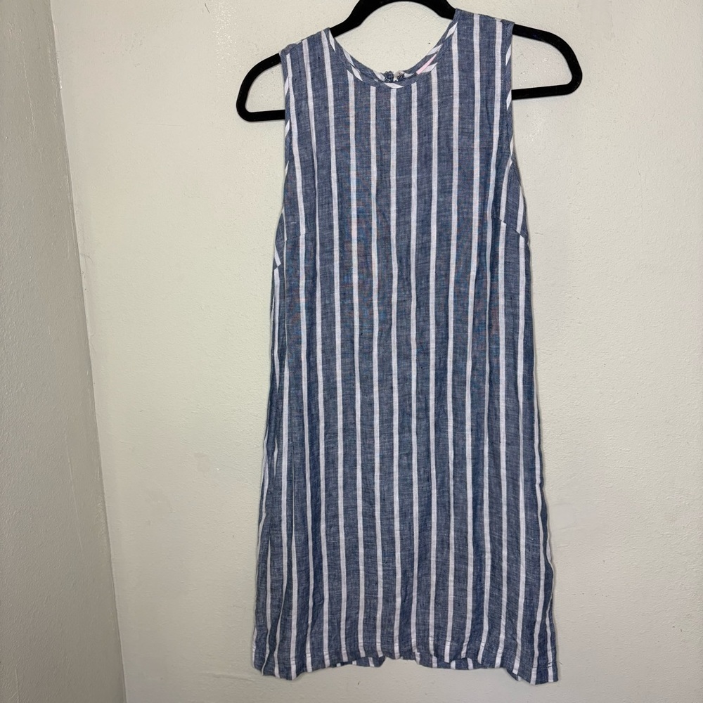 St. Tropez Blue and White Striped Linen Dress Size 4